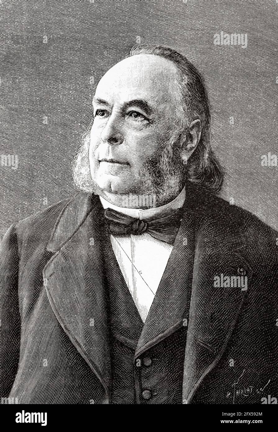 Edmond Frémy (1814-1894) was a French chemist. He is perhaps best known today for Frémy's salt, a strong oxidizing agent which he discovered in 1845. Fremy's salt is a long-lived free radical that finds use as a standard in electron paramagnetic resonance spectroscopy. Old 19th century engraved illustration from La Nature 1893 Stock Photo