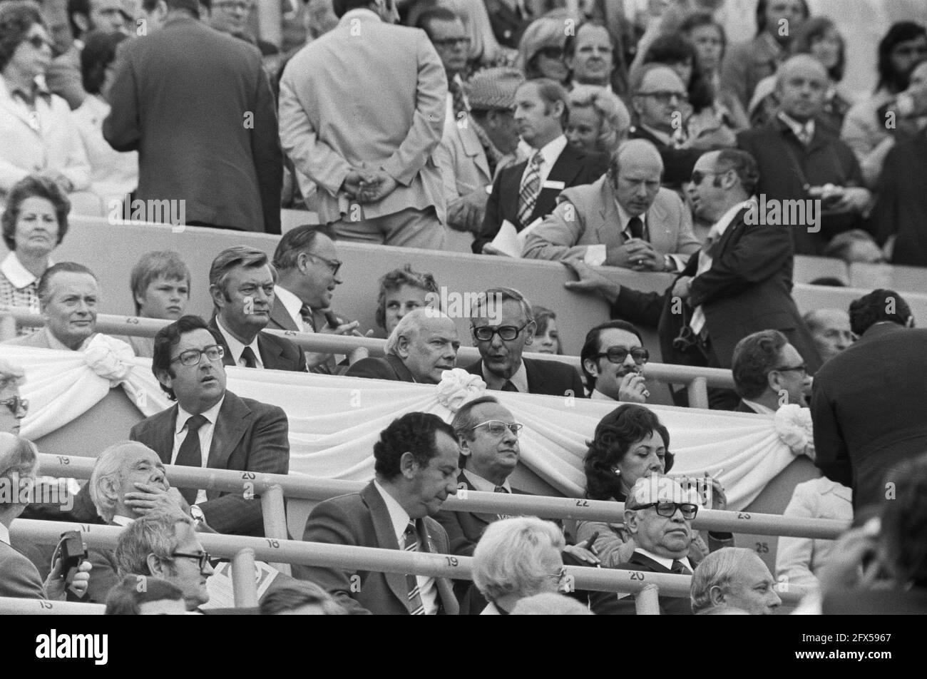 Finals World Cup 1974 in Munich, West Germany v Netherlands 2-1; Den Uyl (center) on grandstand, July 7, 1974, finals, sports, grandstands, soccer, world championships, The Netherlands, 20th century press agency photo, news to remember, documentary, historic photography 1945-1990, visual stories, human history of the Twentieth Century, capturing moments in time Stock Photo