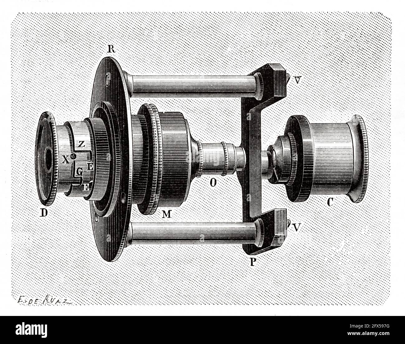 Photomicrography. Lemardeley photographic microscope. Old 19th century engraved illustration from La Nature 1893 Stock Photo