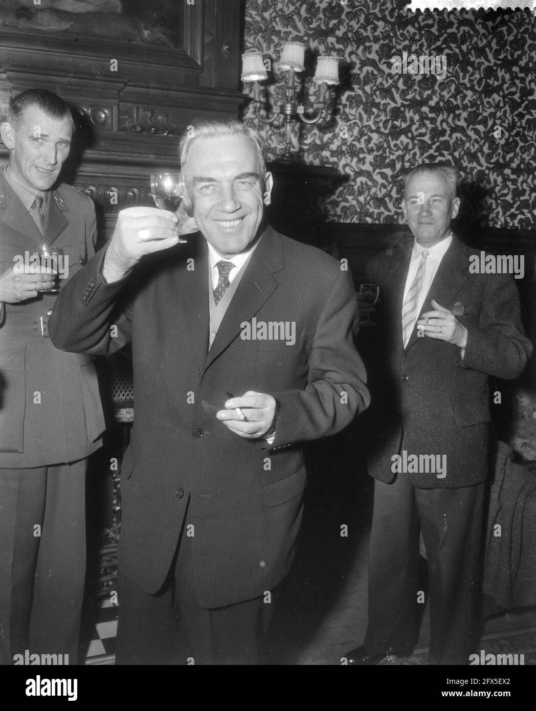 Arrival of Mr. H. C. J. Schmidt in hotel Terminus in The Hague, March 23, 1959, ARRIVAL, hotels, The Netherlands, 20th century press agency photo, news to remember, documentary, historic photography 1945-1990, visual stories, human history of the Twentieth Century, capturing moments in time Stock Photo