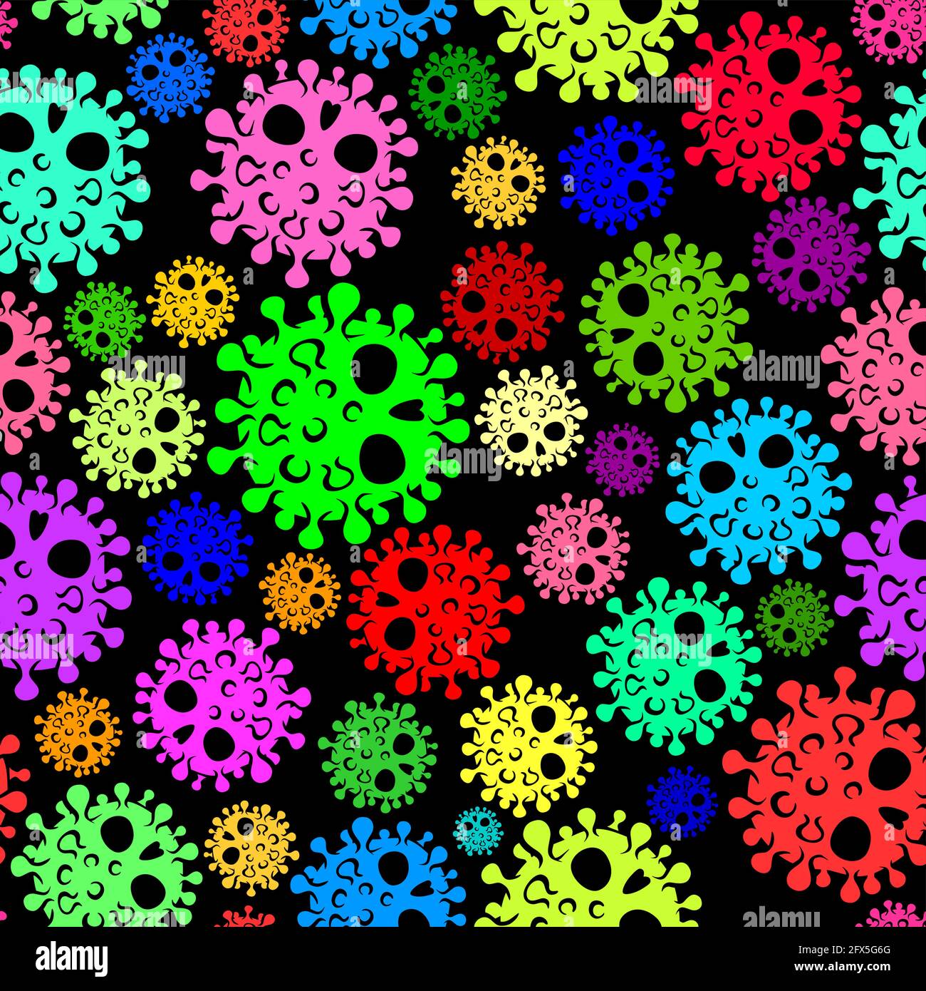 Acid Colorful Seamless texture with coronavirus skull. Corona virus known as COVID-19 seamless vector. Ideal pattern for your textile Stock Vector