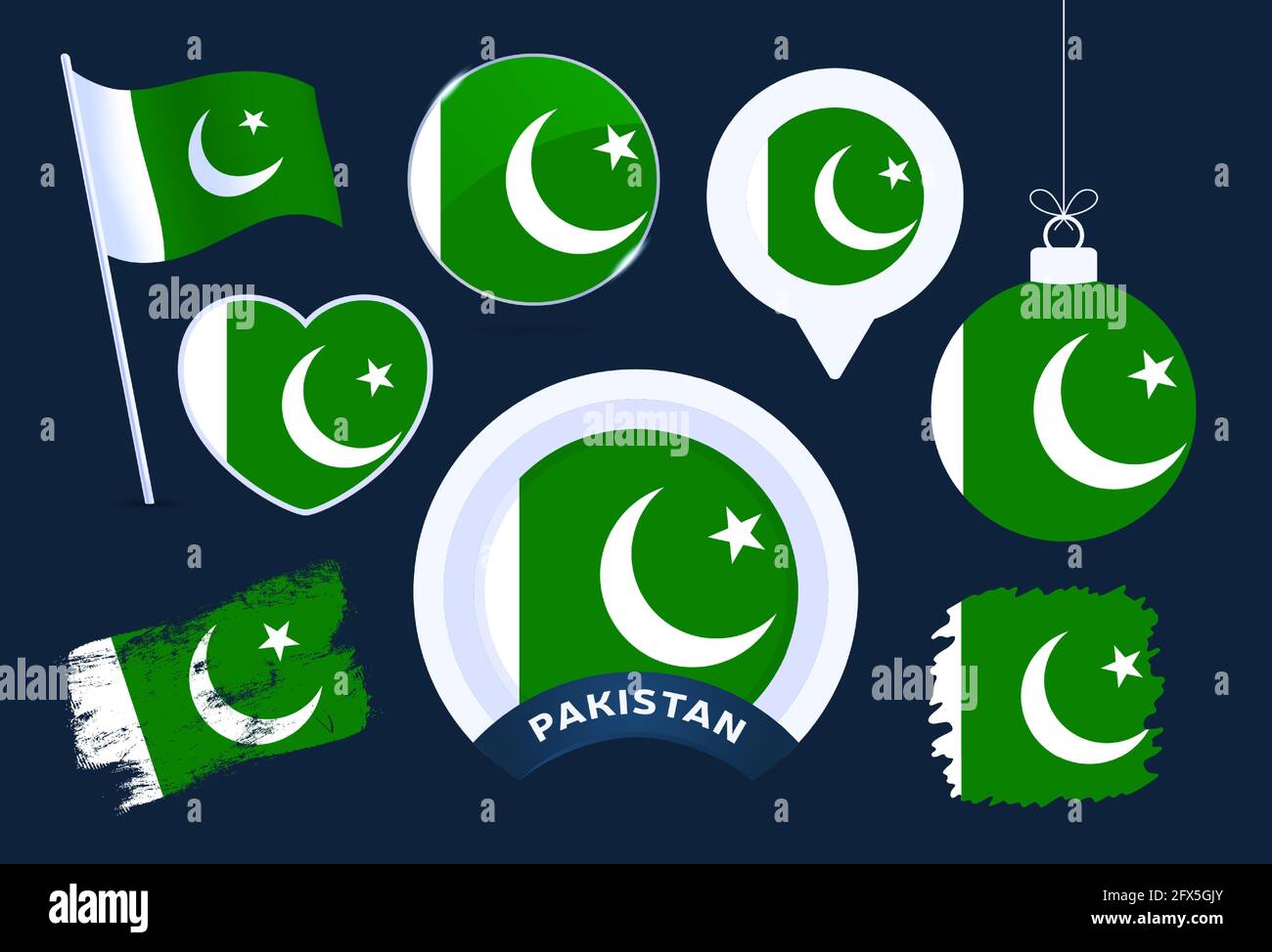 pakistan flag vector collection. big set of national flag design