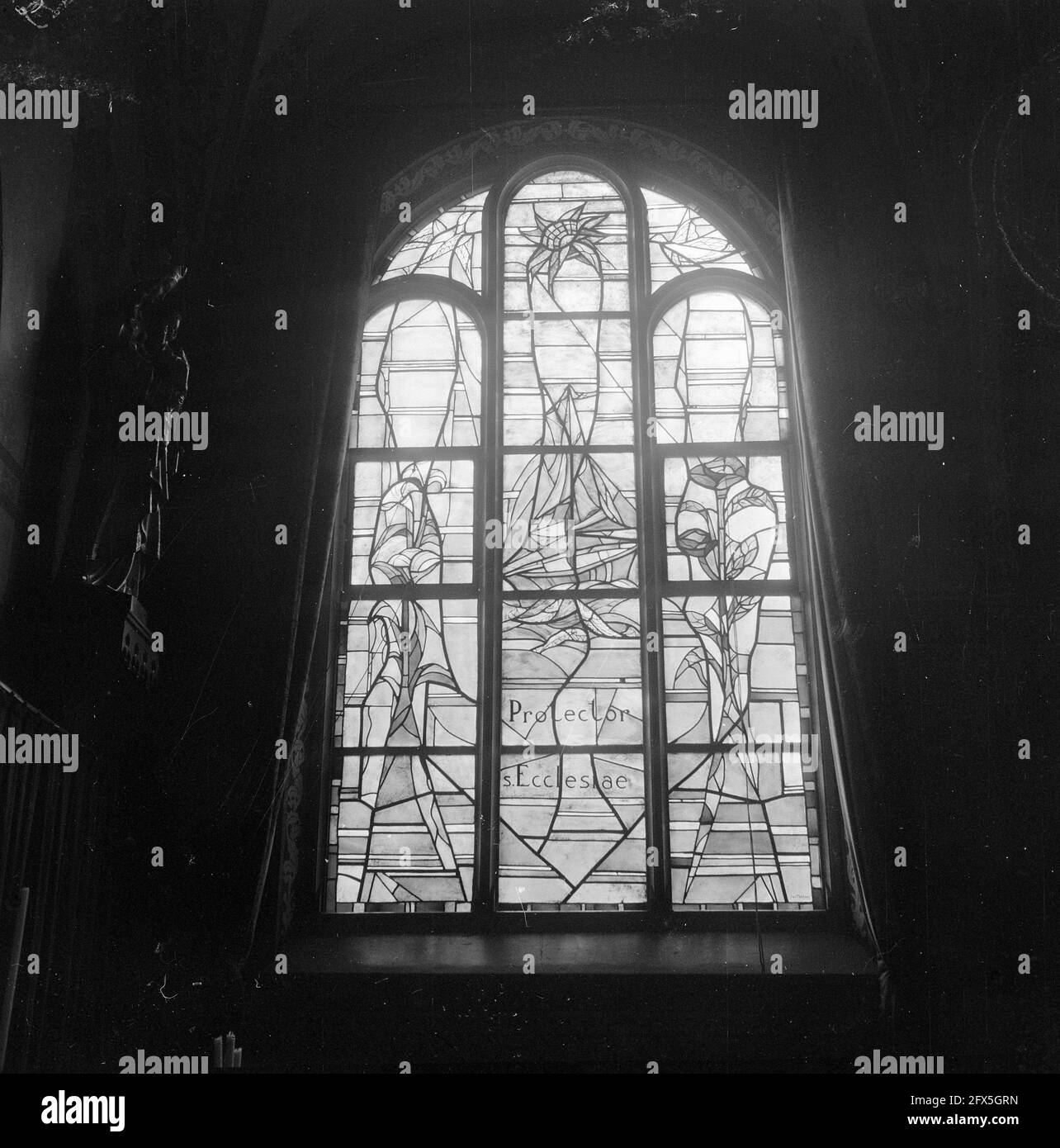 Stained glass church window, March 6, 1954, The Netherlands, 20th century press agency photo