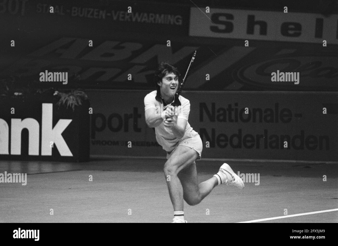 Gene Mayer in action, April 4, 1979, sports, tennis, tournaments, The  Netherlands, 20th century press agency photo, news to remember,  documentary, historic photography 1945-1990, visual stories, human history  of the Twentieth Century,
