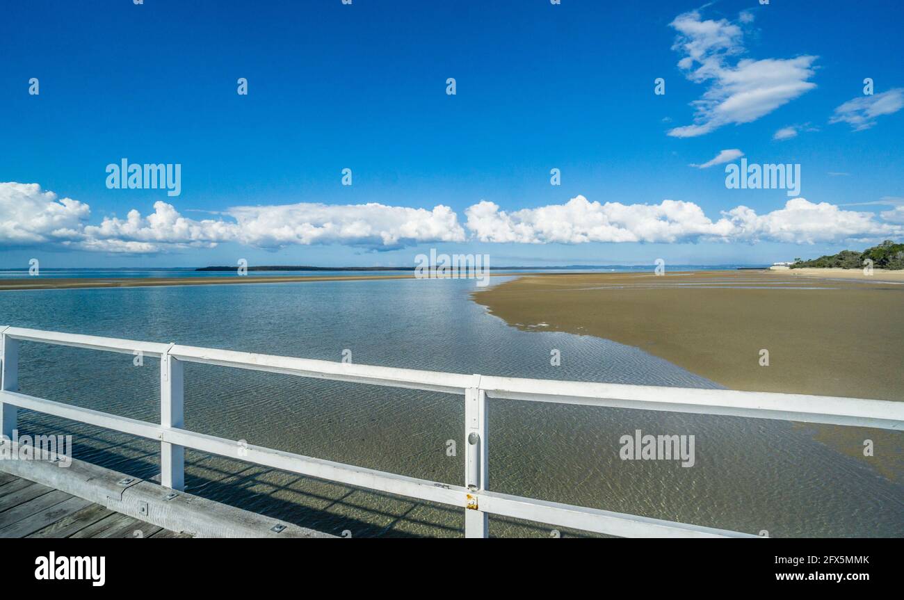 view of the tidal flats at Hervey Bay from Urungan Pier, Hervey Bay, Fraser Coast Region, Queensland, Australia Stock Photo