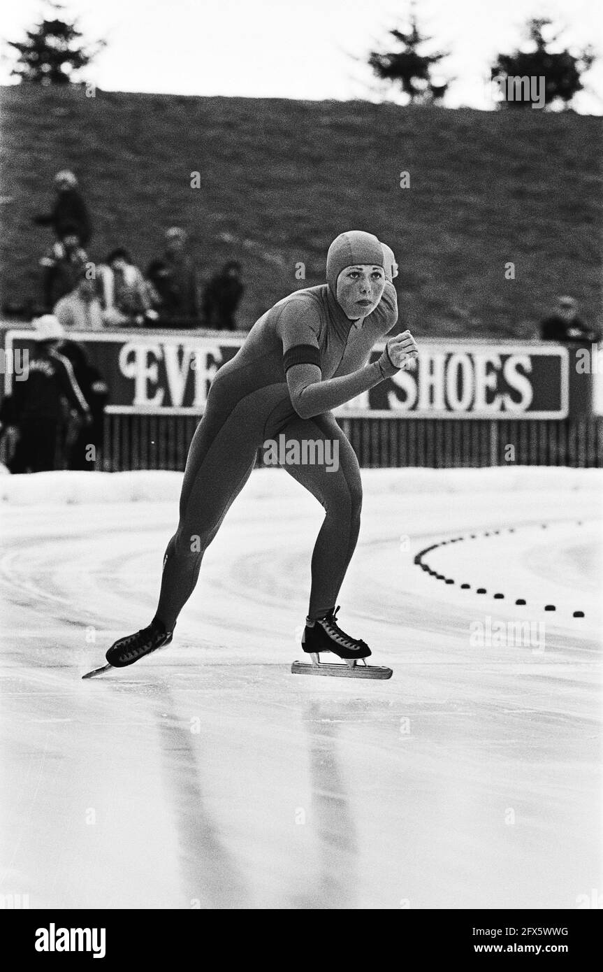 World speed skating junior all-round championships in Assen. Ria Visser in action, January 26, 1980, ice skating, sports, The Netherlands, 20th century press agency photo, news to remember, documentary, historic photography 1945-1990, visual stories, human history of the Twentieth Century, capturing moments in time Stock Photo