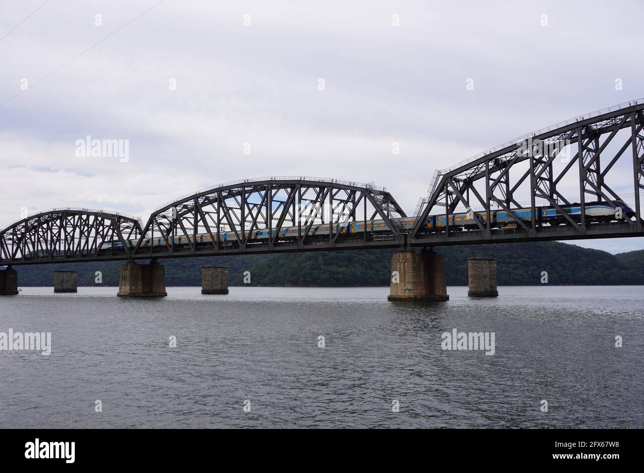 Hawkesbury River Railway Bridge with Train running across it Stock Photo Alamy