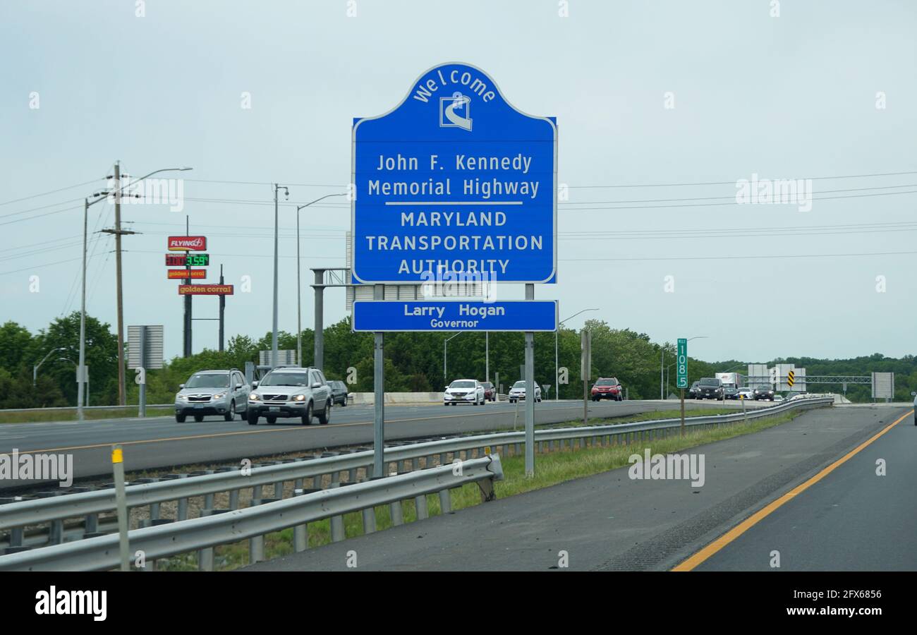 Perryville, Maryland, U.S.A - May 17, 2021 - The John F Kennedy Memorial highway on Interstate 95 Stock Photo