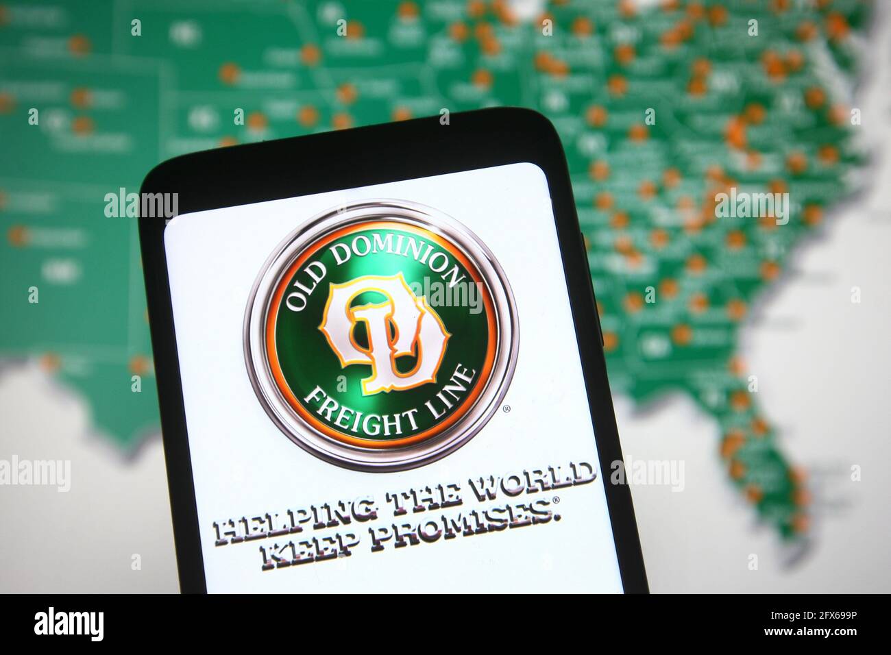 In this photo illustration, Old Dominion Freight Line logo of an US