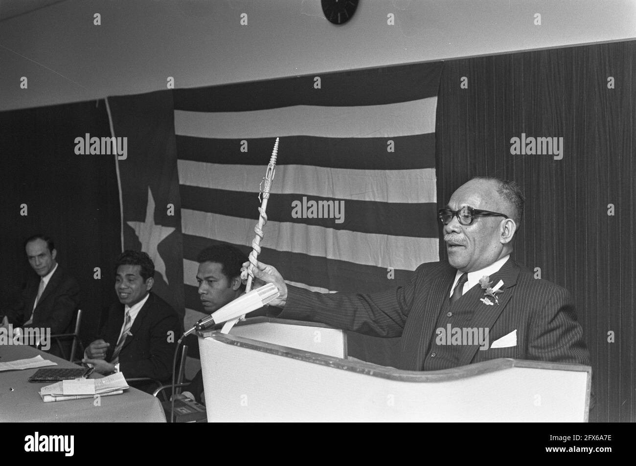 Commemorative meeting Papuans in The Hague, speech by M. W. Kasiepo, president of West Papua/Melanesia, December 1, 1972, meetings, commemorations, presidents, speeches, The Netherlands, 20th century press agency photo, news to remember, documentary, historic photography 1945-1990, visual stories, human history of the Twentieth Century, capturing moments in time Stock Photo