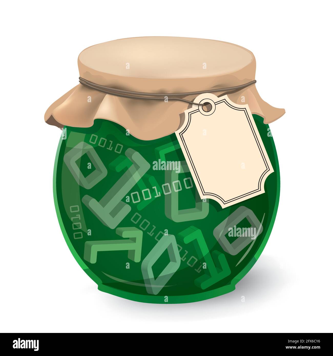 Well secured data,Data protection, Funny vintage concept. Illustration of jam glass jar with binary code 3d symbols and label with place for your text. Stock Vector