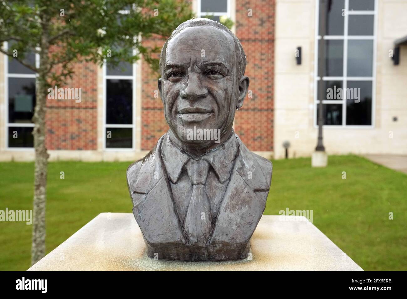 A statue bust of former Prairie View A&M University Panthers basketball coach Billy Nicks at