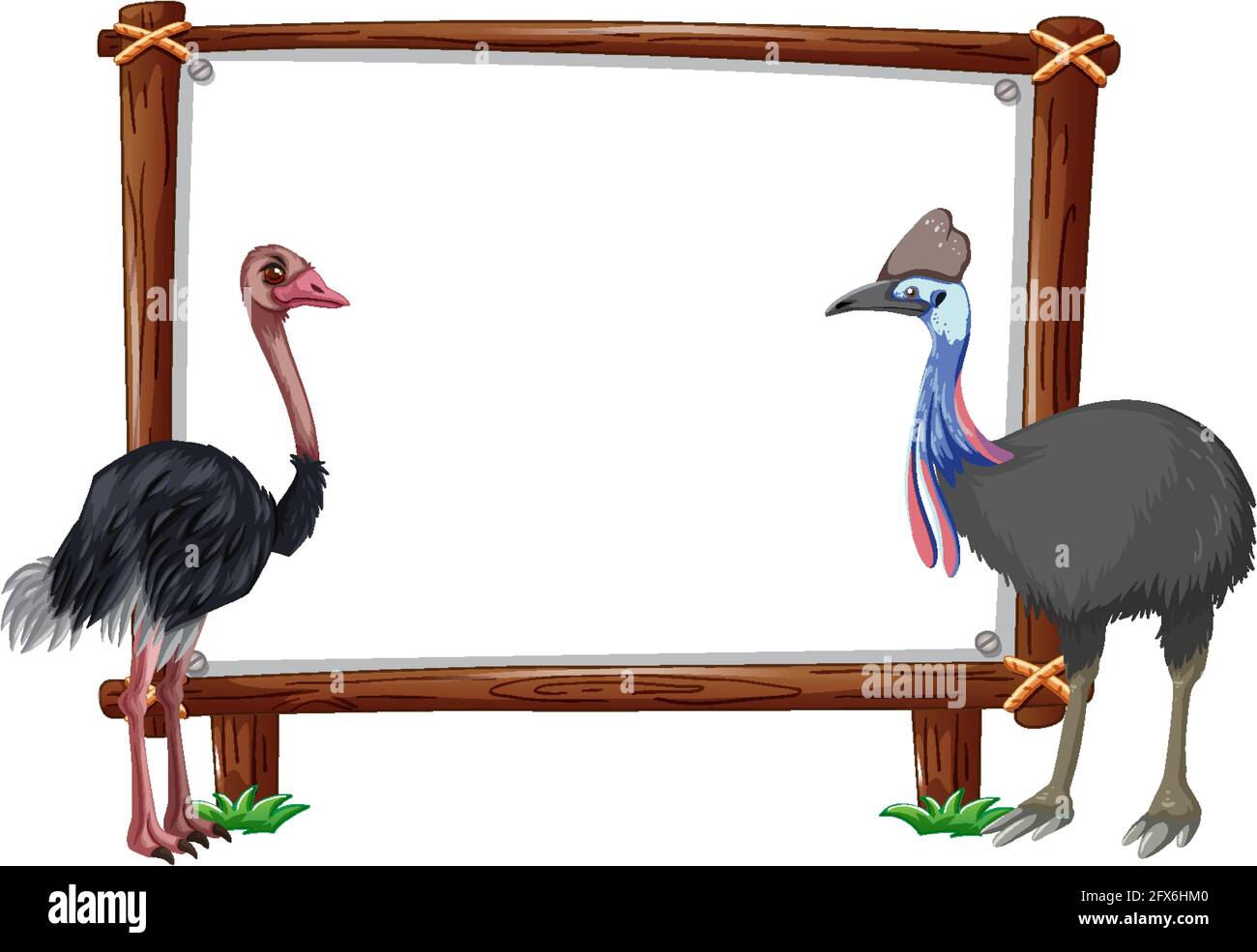 Empty banner with ostrich on white background illustration Stock Vector