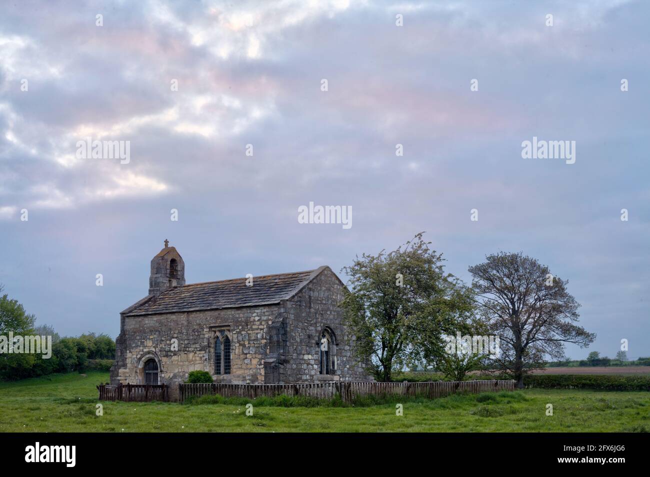 The ancient small Church on the site of the Village Of Lead.On Towton Moor where the biggest battle on English soil was ever fought. Stock Photo