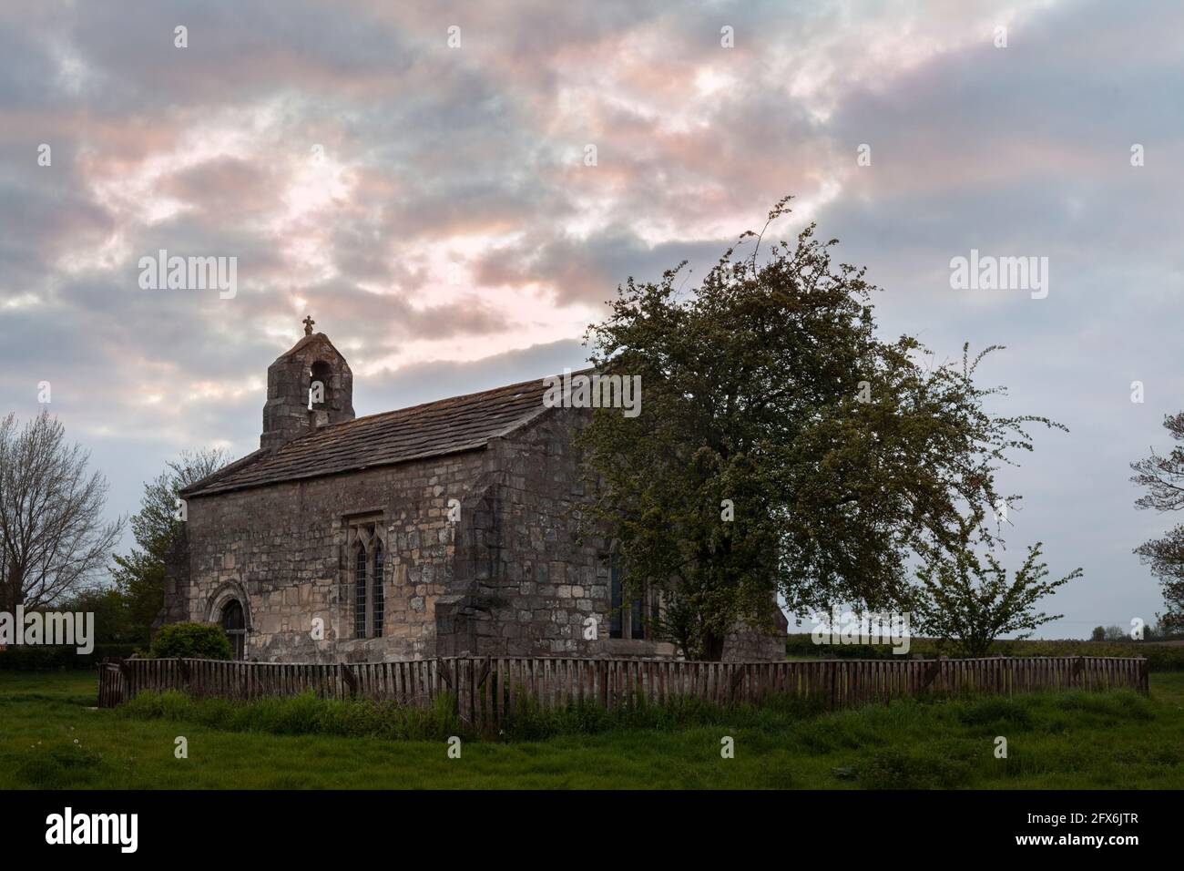 The ancient small Church on the site of the Village Of Lead.On Towton Moor where the biggest battle on English soil was ever fought. Stock Photo