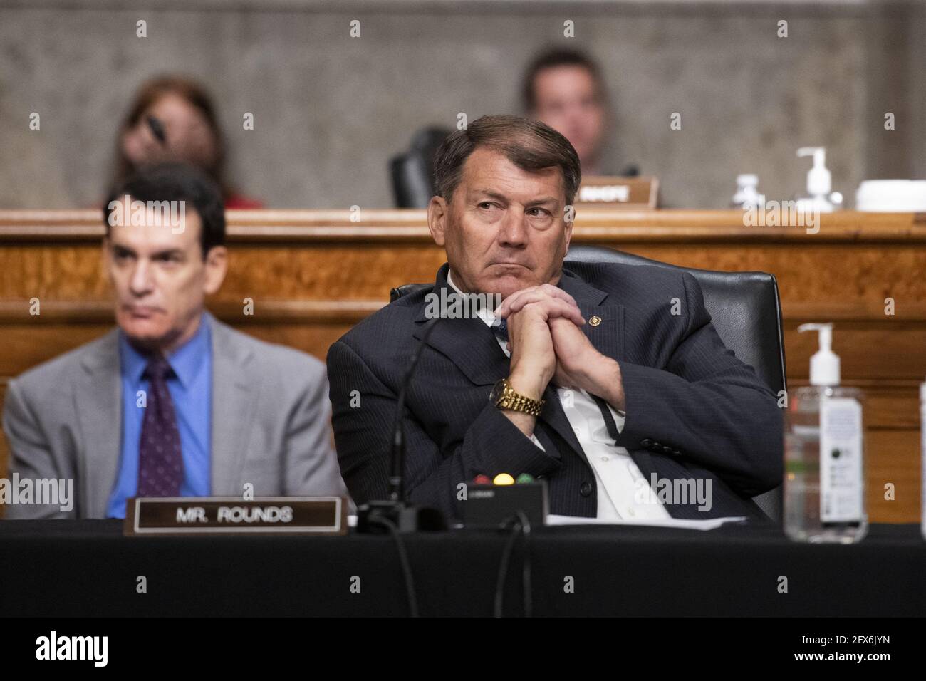 United States Senator Mike Rounds (Republican of South Dakota) listens to the panel during a Senate Committee on Armed Services nominations hearing in the Dirksen Senate Office Building in Washington, DC, USA, Tuesday, May 25, 2021. Photo by Rod Lamkey/CNP/ABACAPRESS.COM Stock Photo
