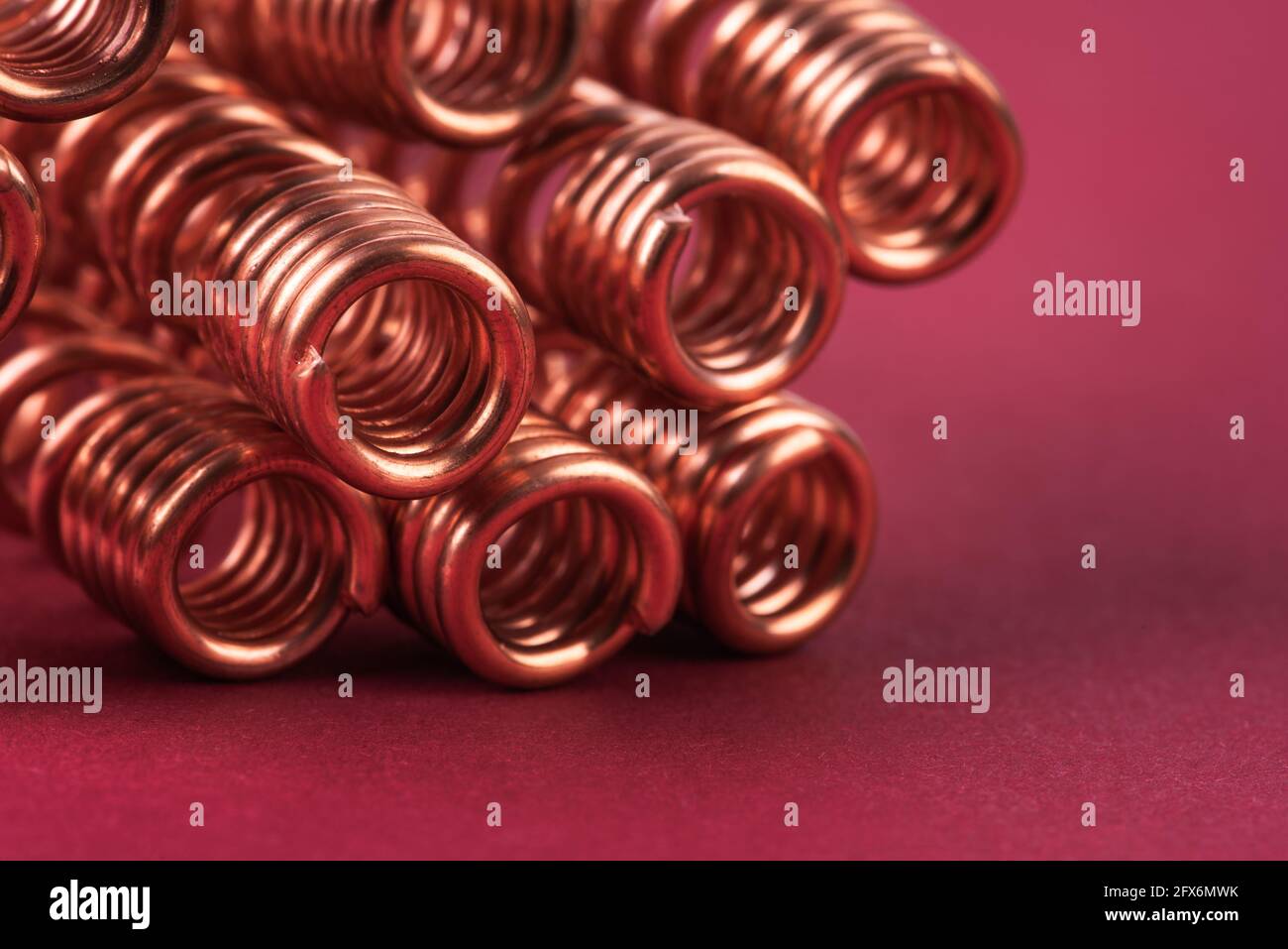 Copper wire spring coil close-up Stock Photo
