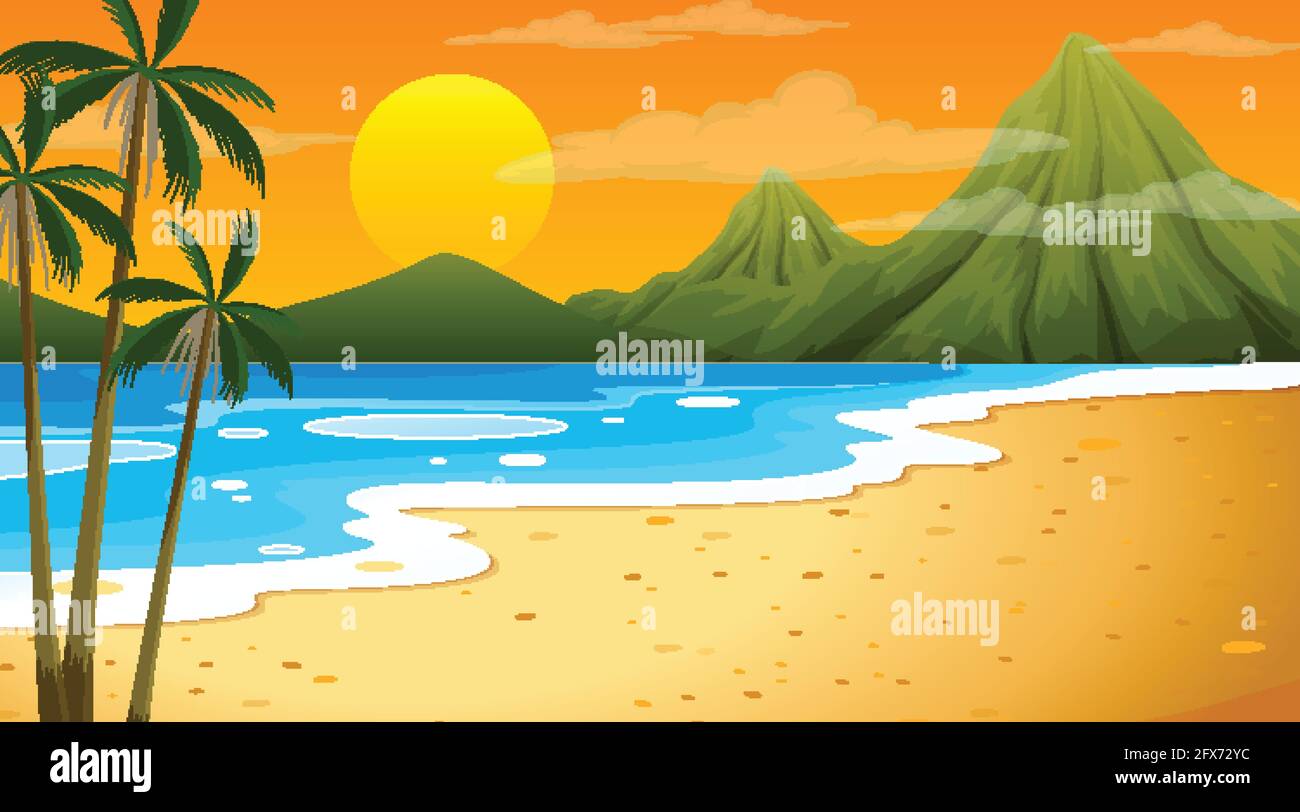 Beach at sunset time landscape scene with mountain background ...
