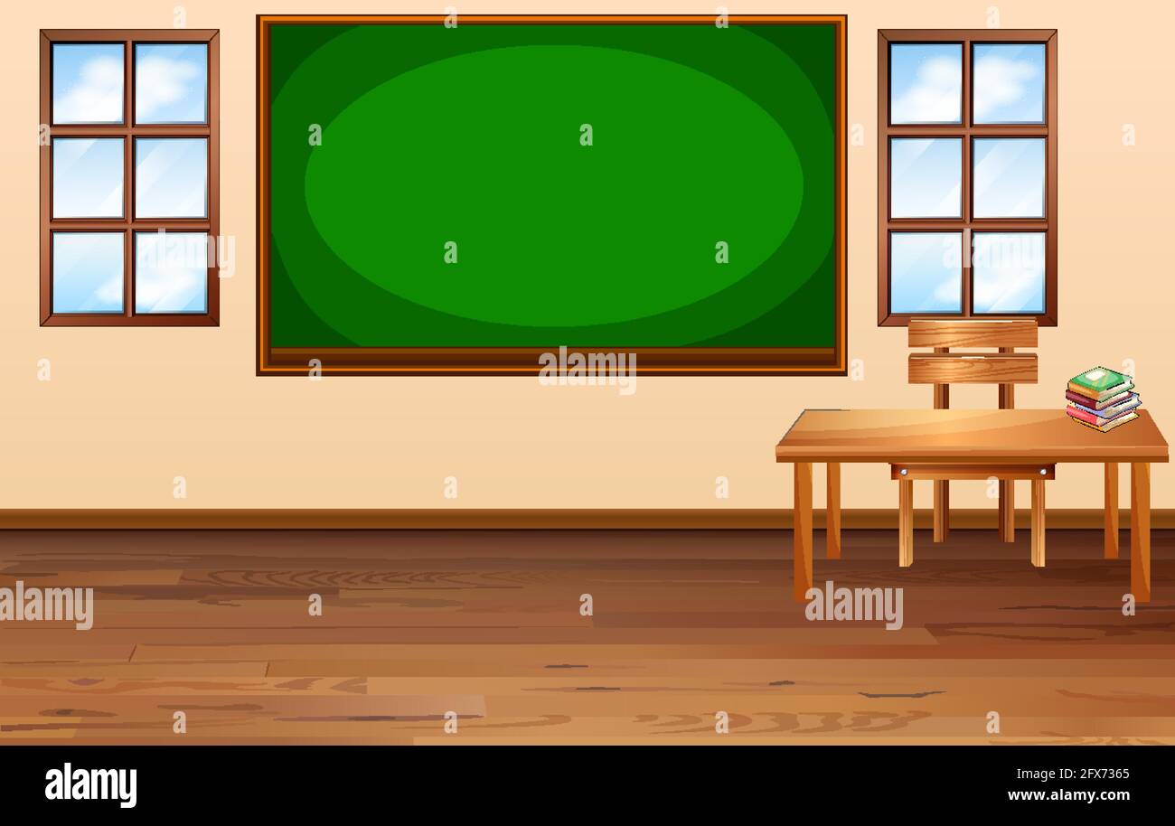 Blank classroom scene with empty chalkboard illustration Stock Vector ...