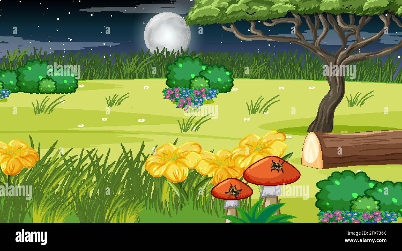 Nature forest landscape at night scene illustration Stock Vector Image ...