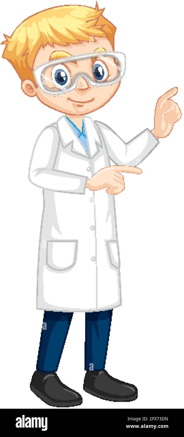 A boy cartoon character wearing laboratory coat illustration Stock