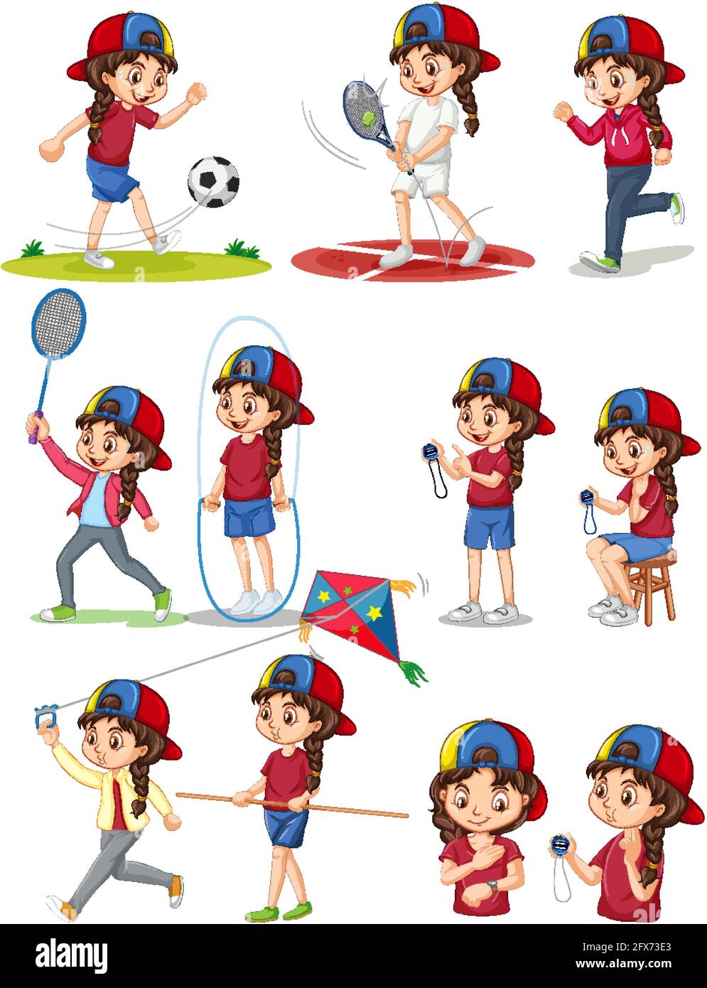 Set of girl doing different types of sports illustration Stock Vector