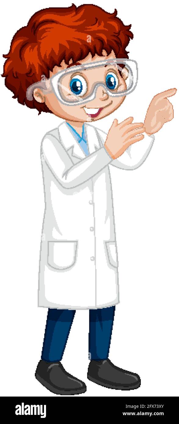 A boy cartoon character wearing laboratory coat illustration Stock