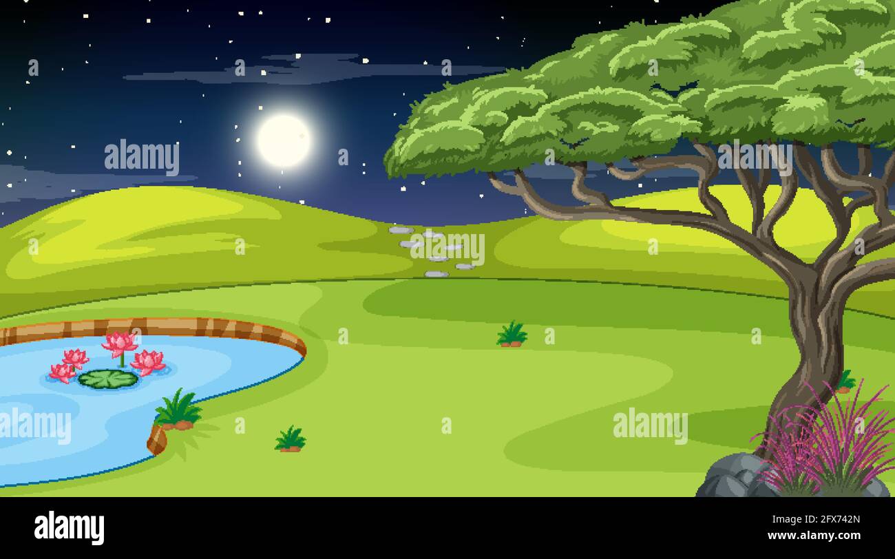 Blank nature landscape at night scene illustration Stock Vector Image ...