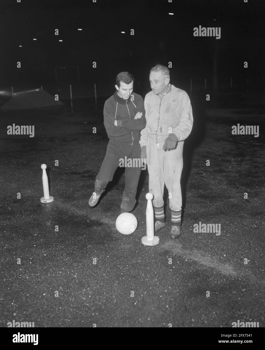 Coen Moulijn with trainer George Sobotka, January 6, 1961, sports, soccer, The Netherlands, 20th century press agency photo, news to remember, documentary, historic photography 1945-1990, visual stories, human history of the Twentieth Century, capturing moments in time Stock Photo