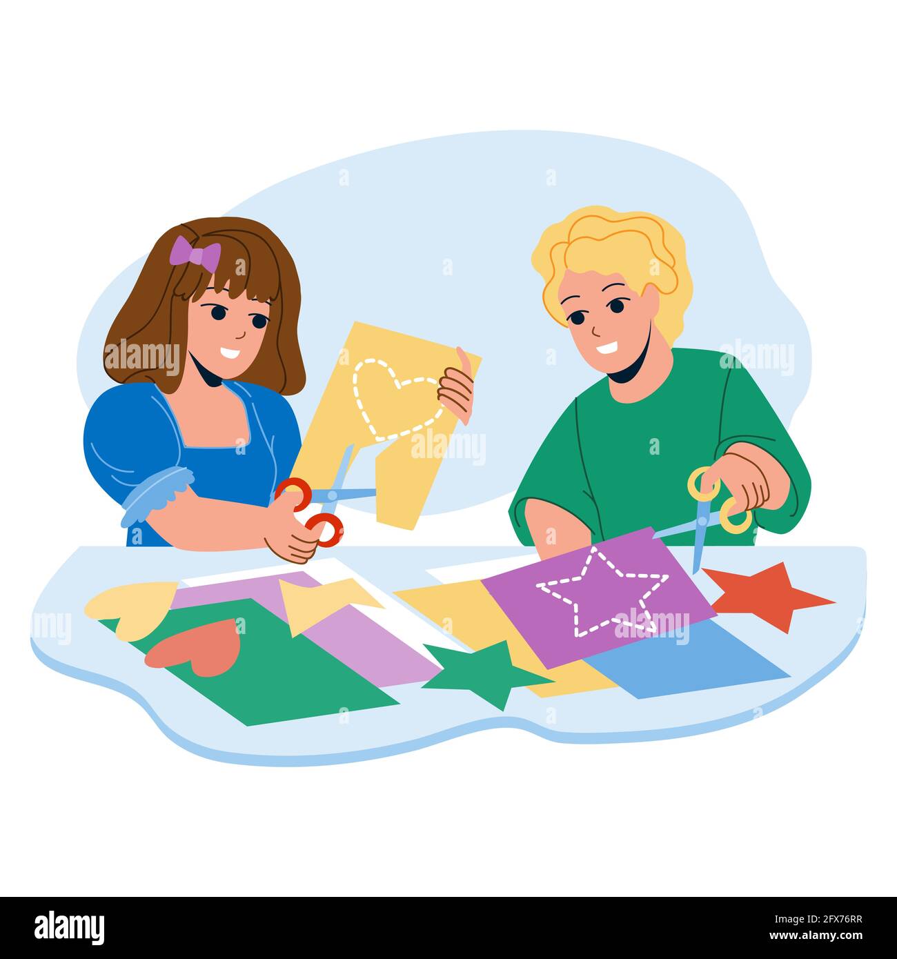 Kids Paper Craft Together In Kindergarten Vector Stock Vector Image ...