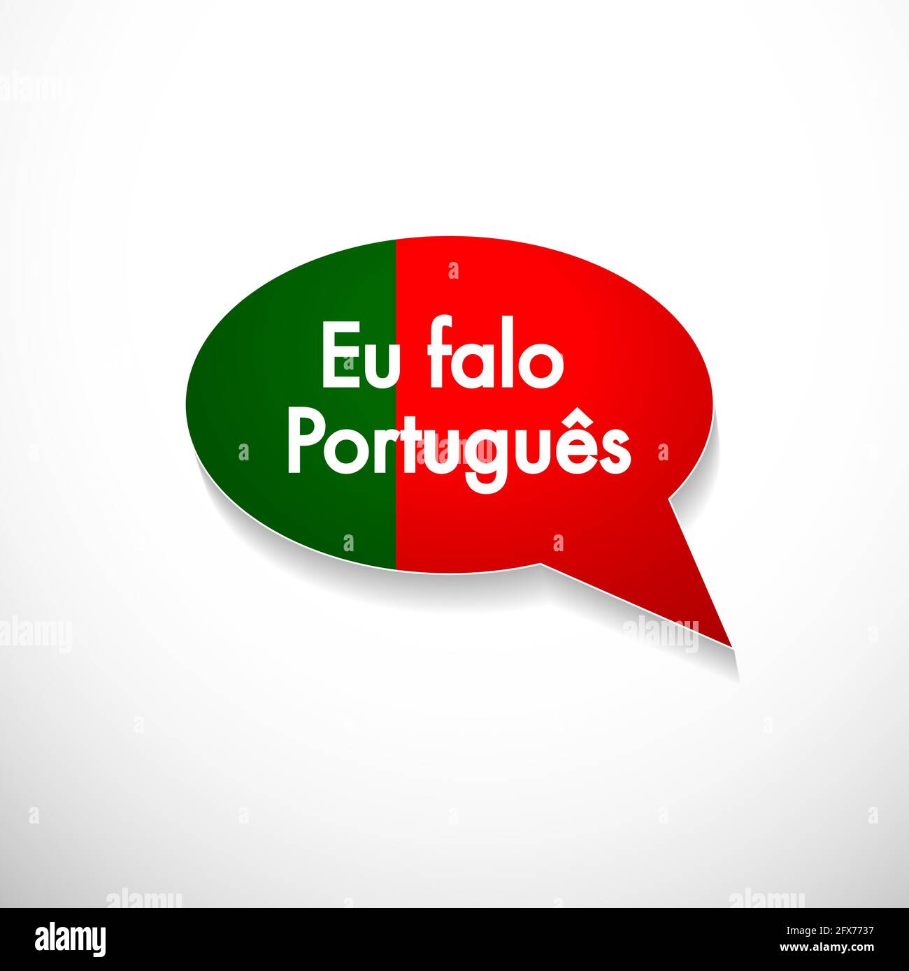 The word Eu Falo Portugues in bubble with portuguese flag, speak and language, vector icon Stock Vector