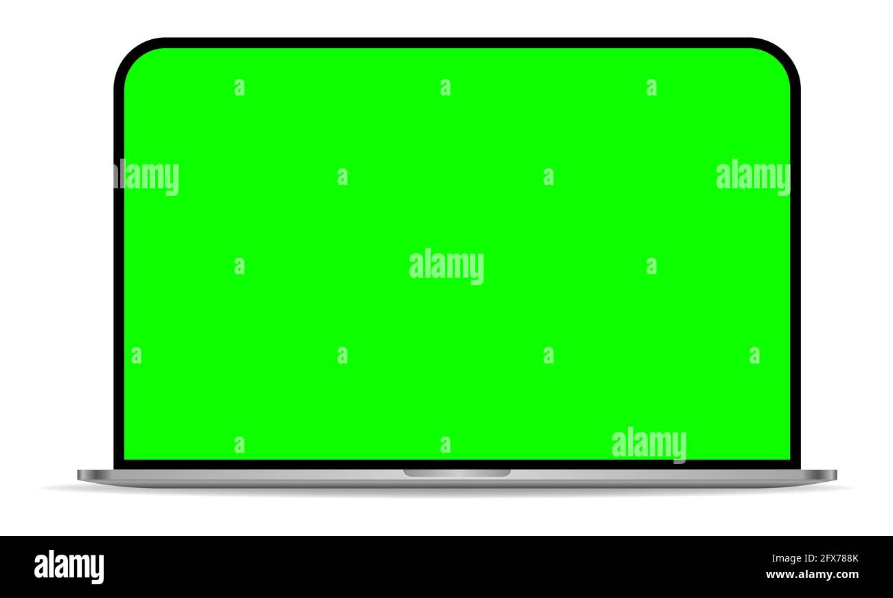 Grey laptop with green screen. Chromakey space on screen of personal