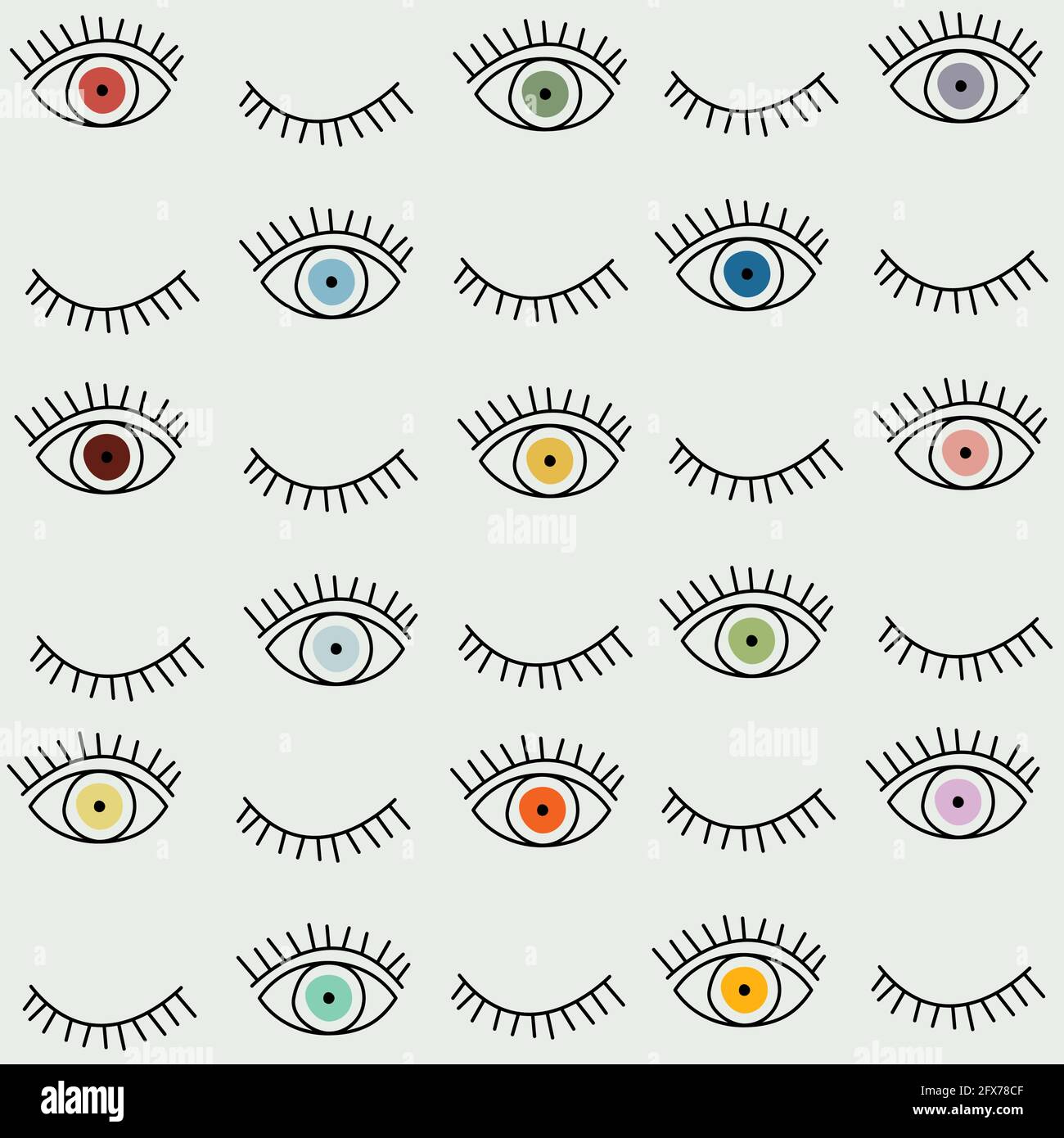 Eye seamless pattern. Vector hand drawn. Open and close eyes with lash background Stock Vector