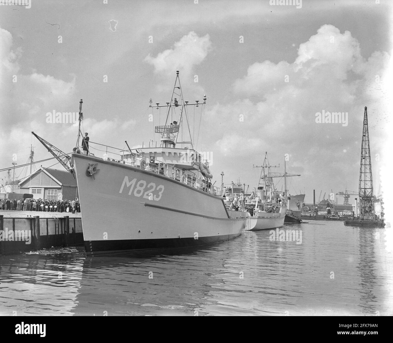 Commissioning minesweepers Abcoude and Naarden Werf Gusto Schiedam, the Netherlands, May 18, 1956, Commissioning, MINEENVEGERS, The Netherlands, 20th century press agency photo, news to remember, documentary, historic photography 1945-1990, visual stories, human history of the Twentieth Century, capturing moments in time Stock Photo