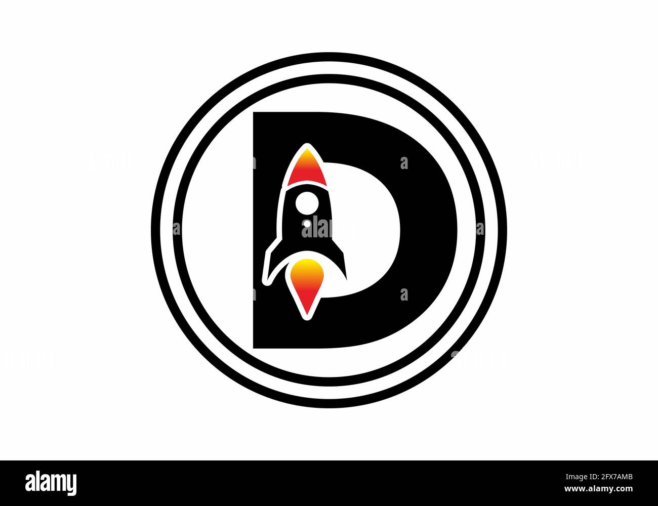 Black color of D initial letter with rocket design Stock Vector Image & Art  - Alamy