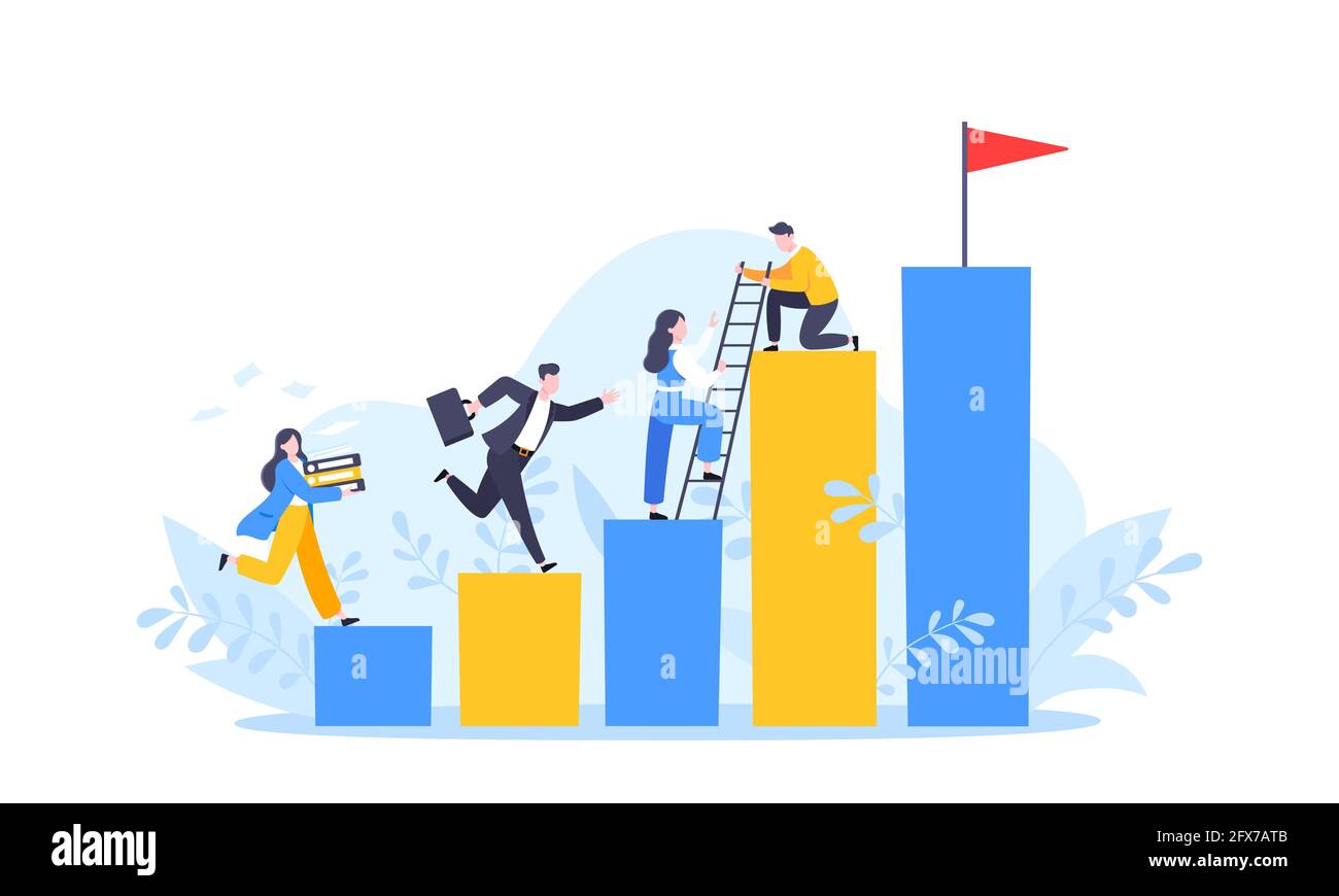 Business mentor helps to improve career and holding stairs steps vector