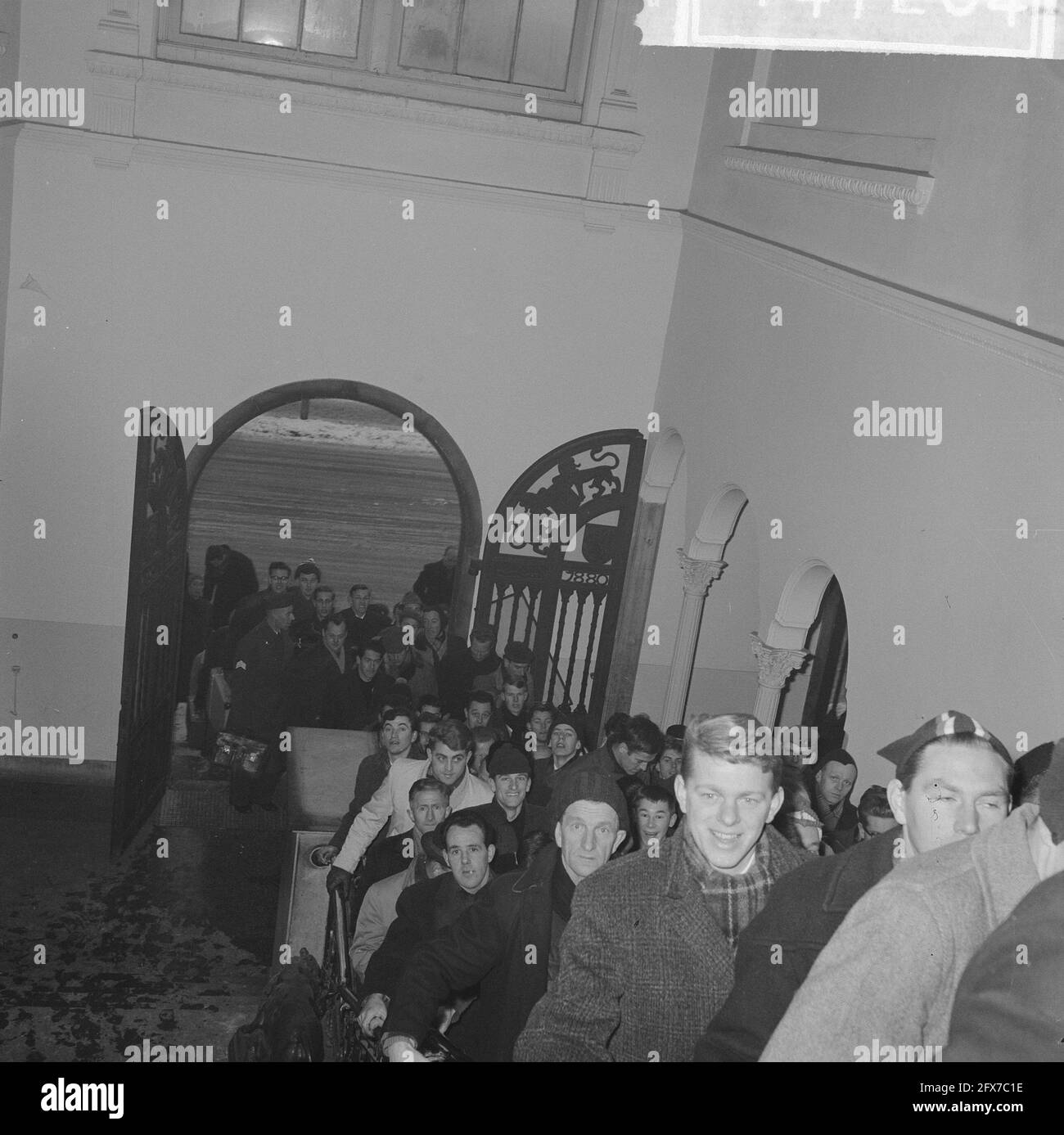 Registration for the Elfstedentocht in the Leeuwarden Stock Exchange, 17 January 1963, participants, skating, sports, The Netherlands, 20th century press agency photo, news to remember, documentary, historic photography 1945-1990, visual stories, human history of the Twentieth Century, capturing moments in time Stock Photo