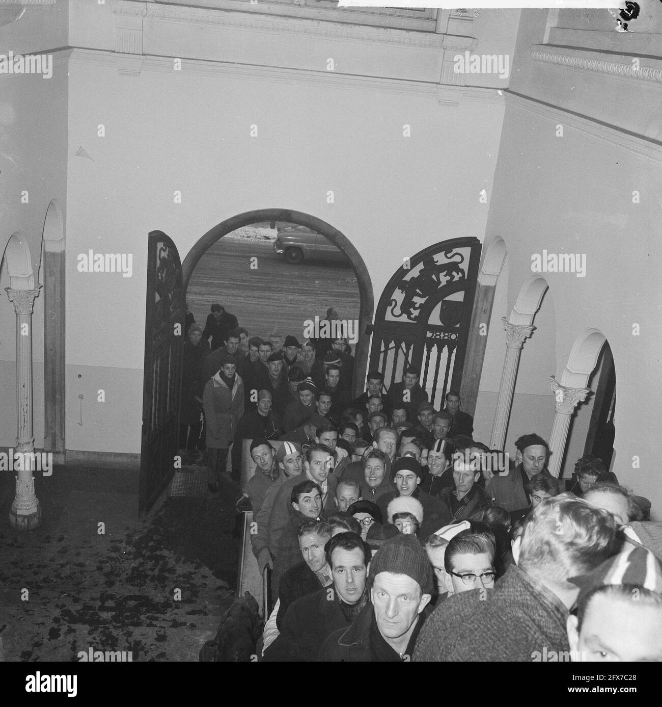 Entries for the Elfstedentocht in the Leeuwarden Stock Exchange building, 17 January 1963, participants, skating, sports, The Netherlands, 20th century press agency photo, news to remember, documentary, historic photography 1945-1990, visual stories, human history of the Twentieth Century, capturing moments in time Stock Photo