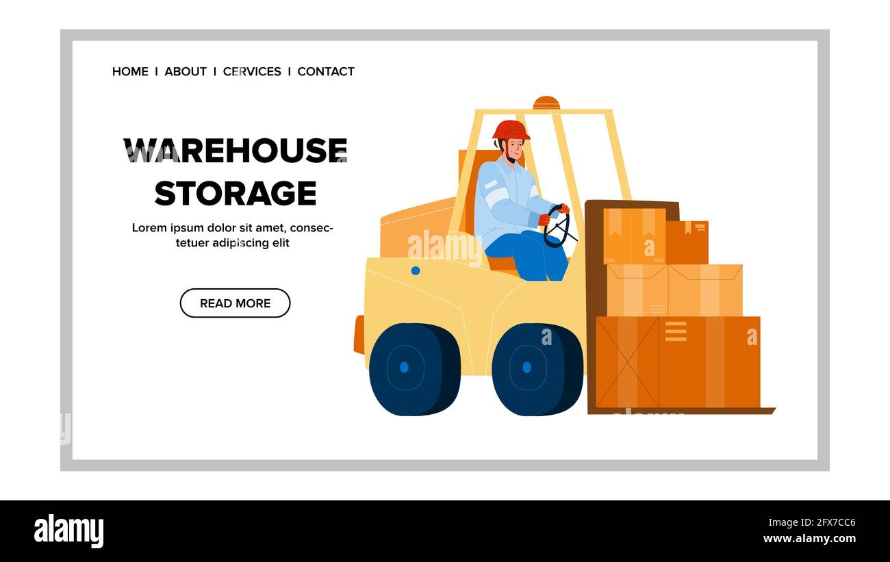 Warehouse Storage Forklift Carrying Boxes Vector Stock Vector Image ...