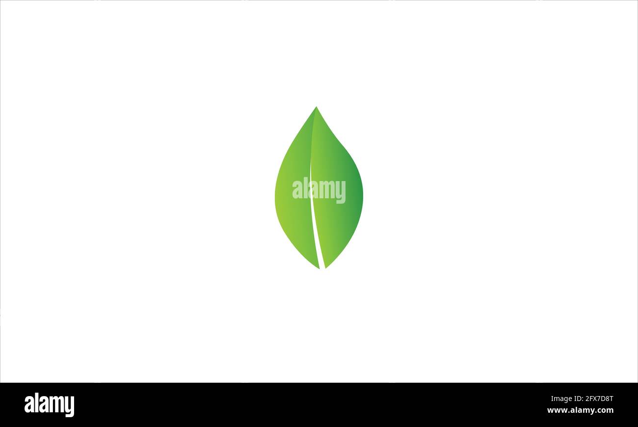 green leaf icon logo in flat design  vector template illustration Stock Vector