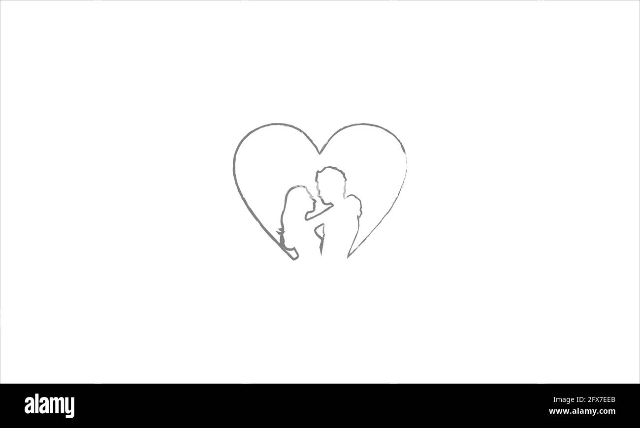 Romantic Love Couple in heart  hand drawn icon Logo vector illustration Stock Vector