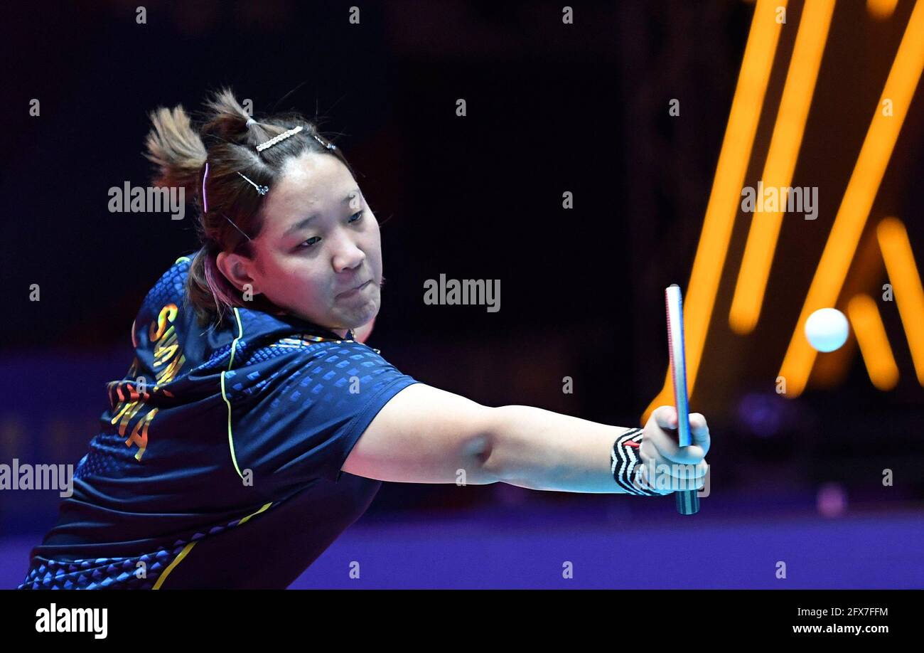 Nanyang, China's Henan Province. 26th May, 2021. Sun Mingyang competes  during the women's 1/8 final against Chen Meng at the 2021 WTT (World Table  Tennis) Grand Smashes Trials and Olympic Simulation in