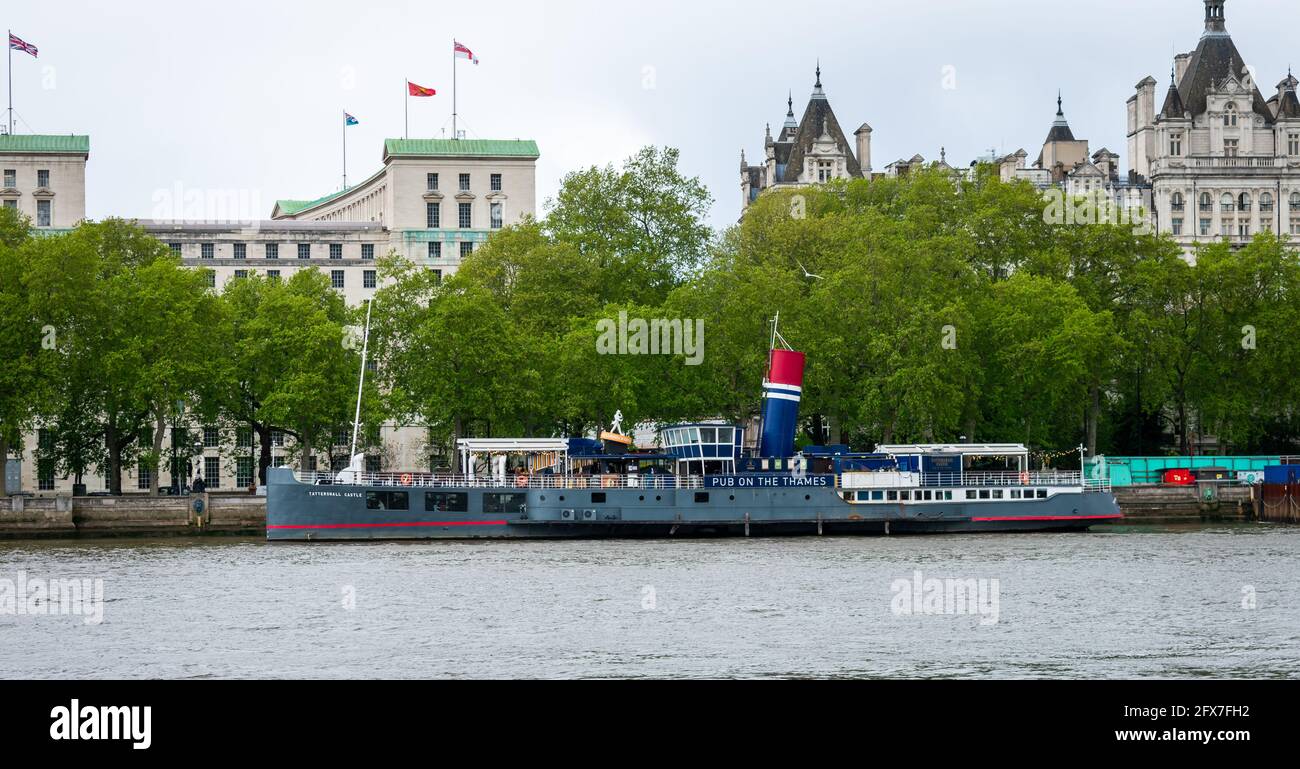 London. UK- 05.23.2021. The Tattershall Castle pub. A public house, bar, based on a converted ship moored on the River Thames. Stock Photo