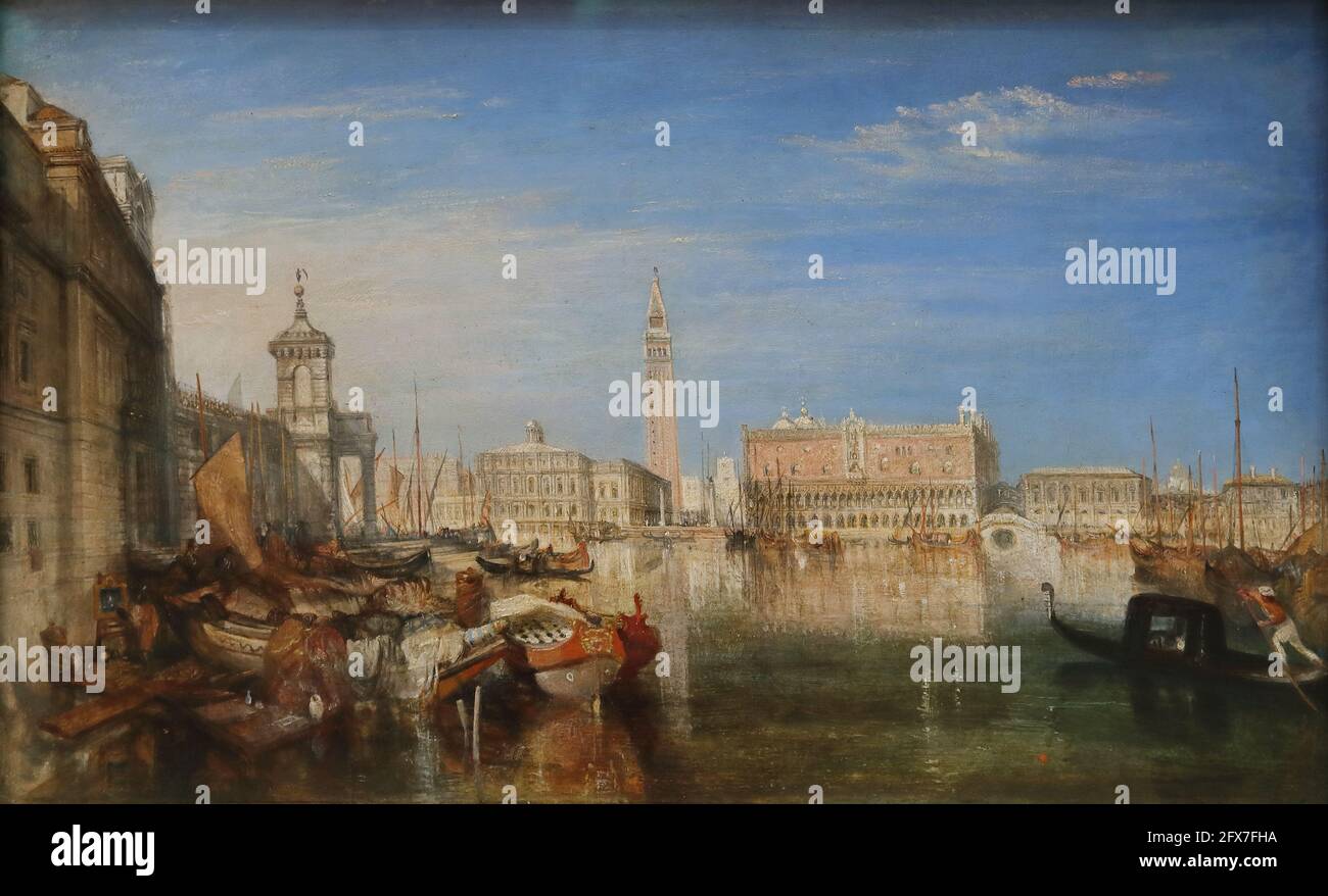 Bridge of Sighs, Ducal Palace and Custom House, Venice: Canaletti by English Romanticism painter William Turner at the National Gallery, London, UK Stock Photo