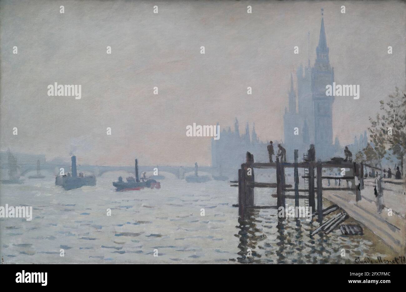 The Thames below Westminster by French Impressionist painter Claude Monet at the National Gallery, London, UK Stock Photo