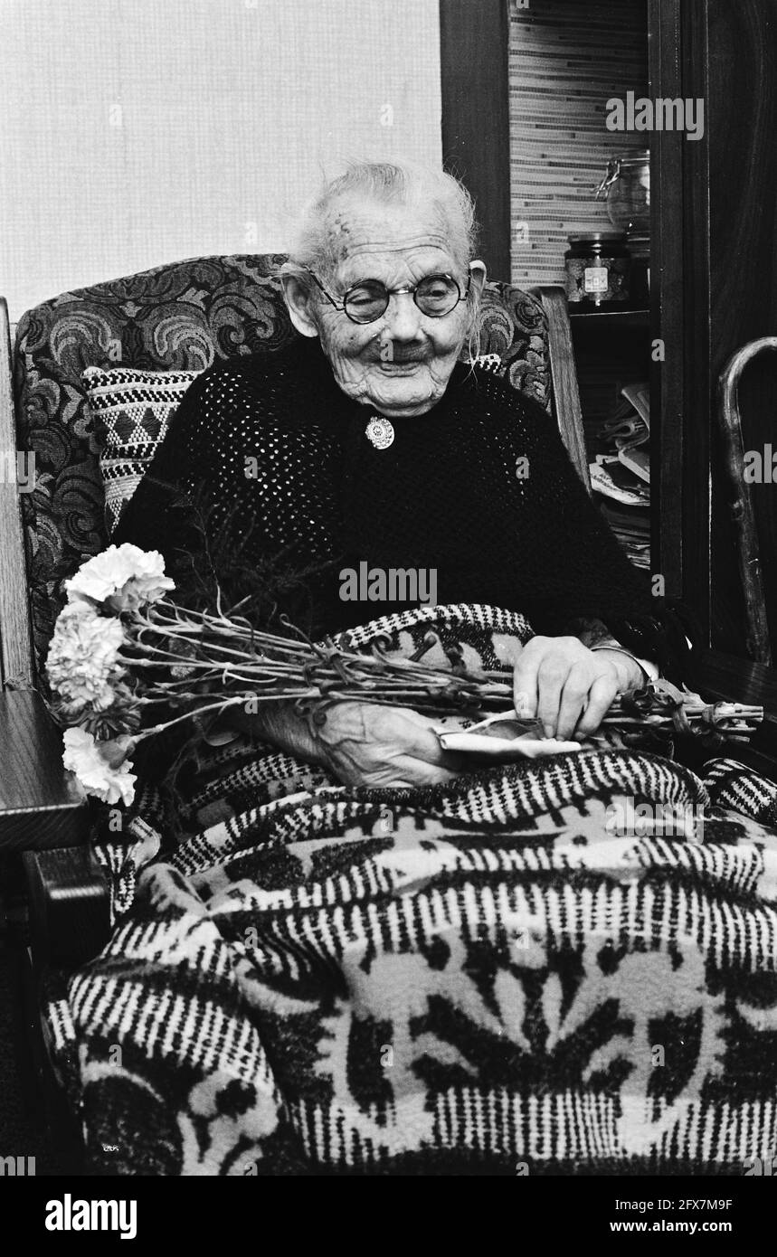 110 Years old Gerarda Huzenkamp Bosgoed (oldest Dutch person), May 14, 1980, The Netherlands, 20th century press agency photo, news to remember, documentary, historic photography 1945-1990, visual stories, human history of the Twentieth Century, capturing moments in time Stock Photo
