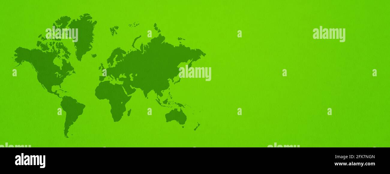 World map isolated on green wall background. Horizontal banner Stock ...