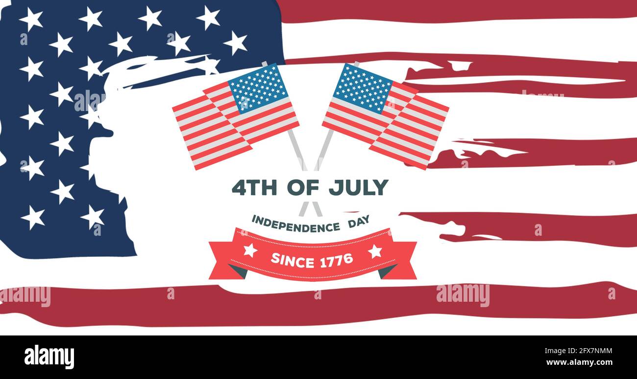 Composition of 4th of july text over white smudge and american flag Stock Photo