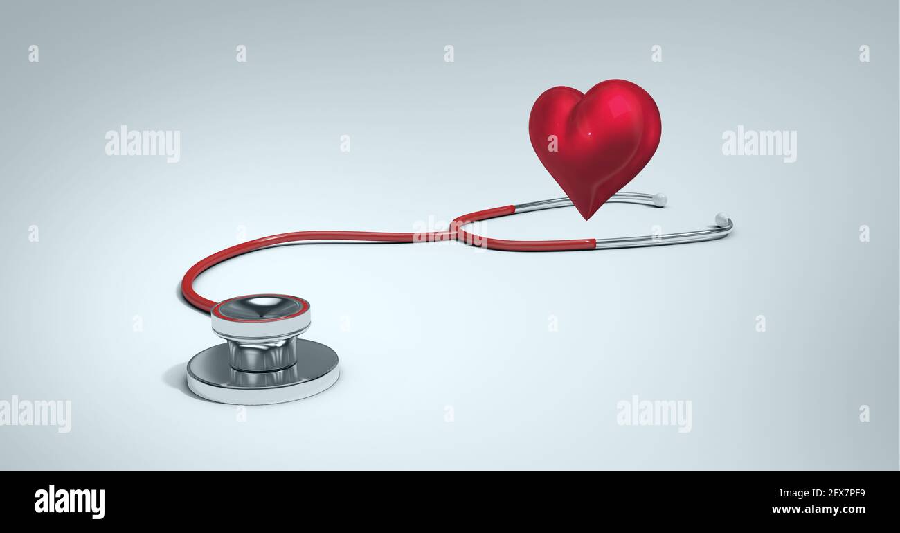 Composition of red heart and stethoscope with copy space on white ...