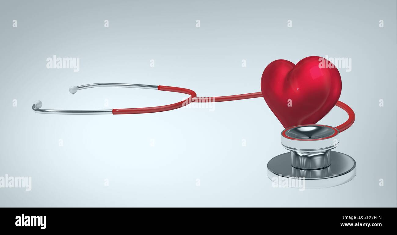 Composition of red heart and stethoscope with copy space on white ...